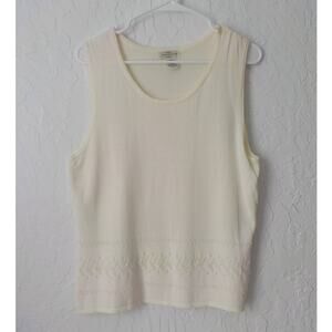 Vintage Yarnworks Ivory Knit Top Vest Women Large Sequin Crochet Sleeveless